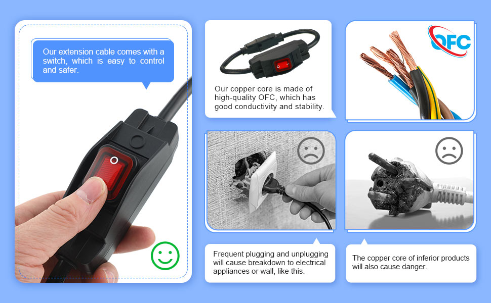 Weewooday 3 Prong Outdoor Extension Cord with Waterproof Switch 1875W