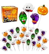 Halloween Lollipop Suckers Candy 24 Pack, Spooky Candy Lollipops, Pumpkin, Green Monster and Broo...