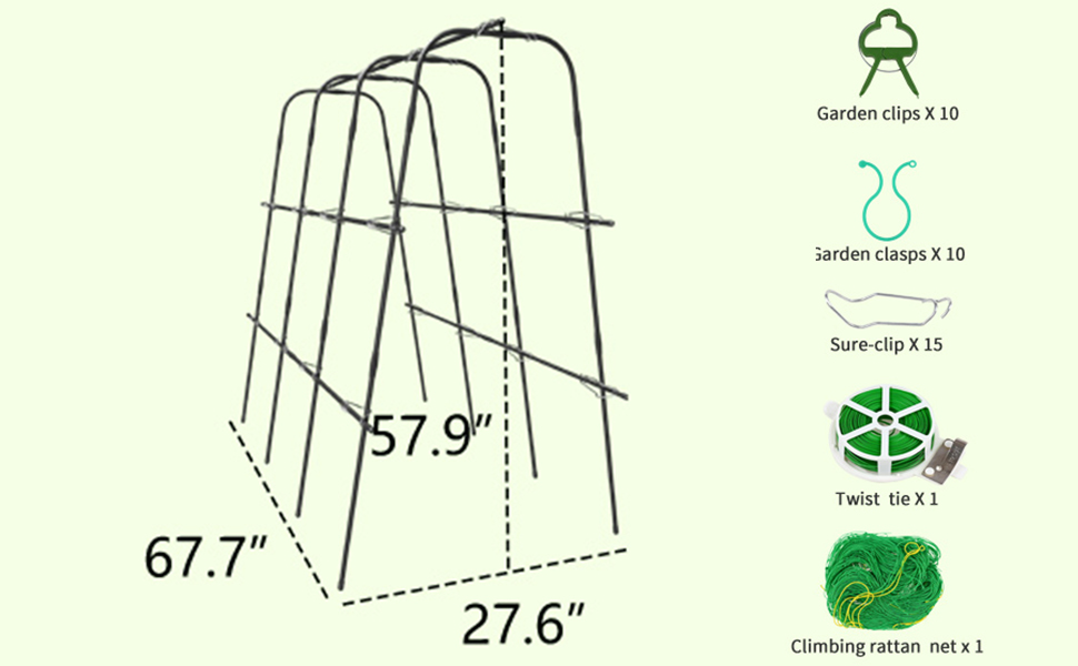 Garden Tunnel Trellis, 58”H Metal Squash Trellis with Net