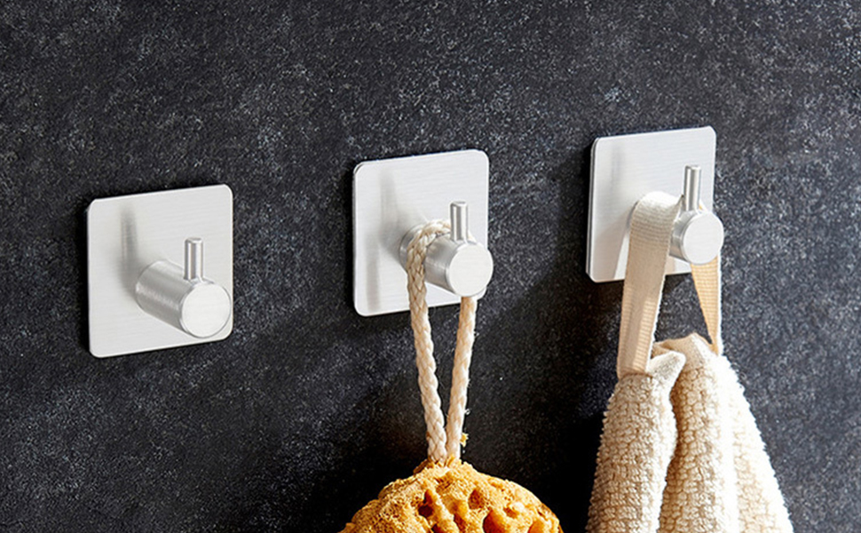 ECVV 4 Pcs Stainless Steel Self Adhesive Hooks, Towel Door Hooks for