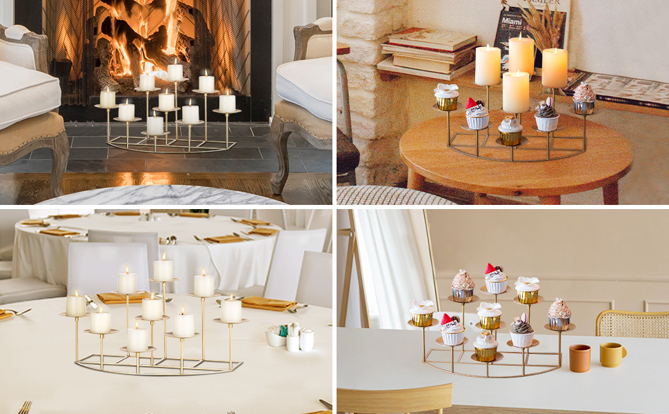 Sziqiqi 9 Candelabra Pillar Candle Holders Gold Iron