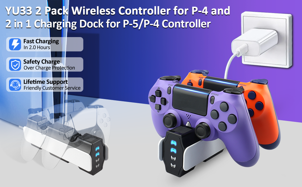 2 Pack Wireless Controllers Works with PS4 Controller, YU33
