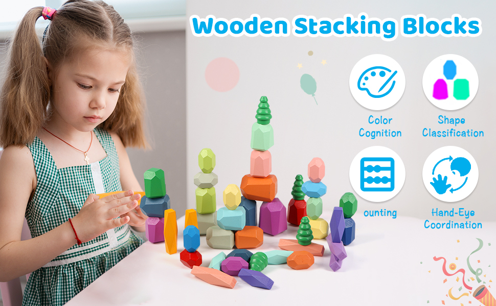 42 Large Wooden Stacking Rocks-A+3