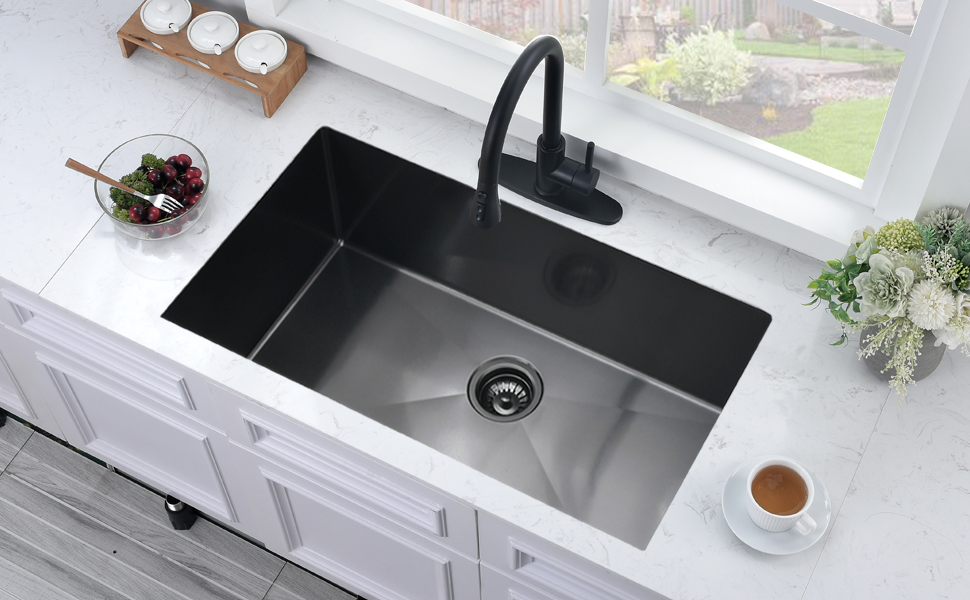 32 Inch Black Undermount Sink -Bokaiya 32x19 Undermount