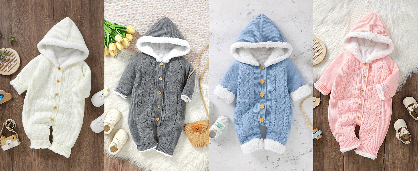 Newborn Baby Knit Jumpsuit With Hood