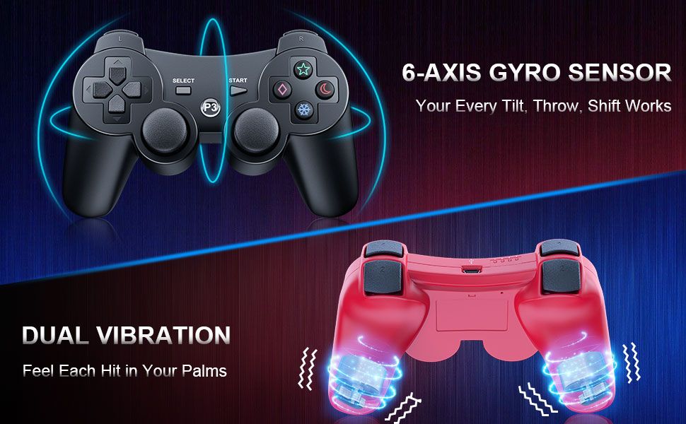 Controllers 2 Pack for PS3 Controller Wireless for Sony