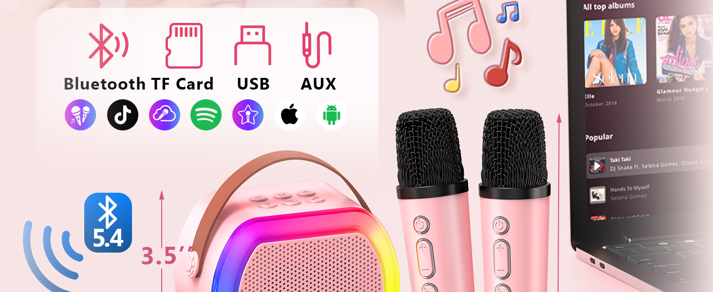 Kids Portable Karaoke Machine with Bluetooth Wireless Microphones