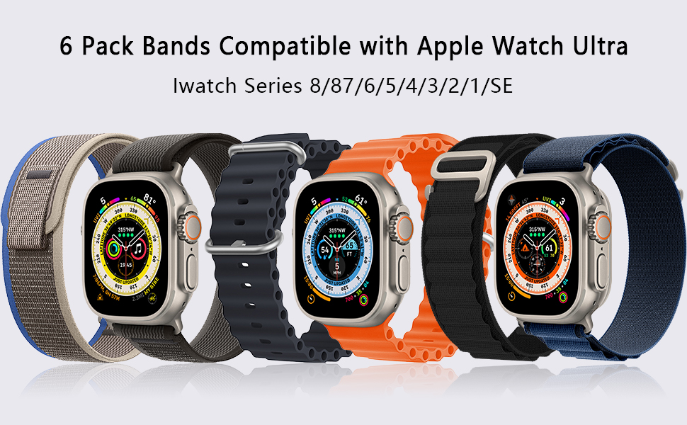 UHKZ 6Pack Bands Compatible with Apple Watch Band 42mm 44mm 45mm 49mm