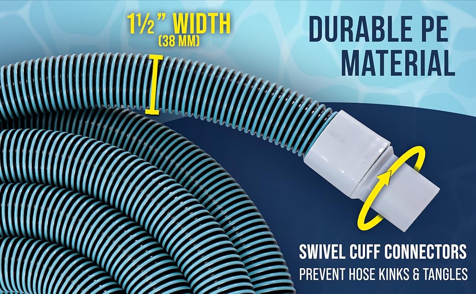 50' heavy-duty pool vacuum hose, 1-1/2" kink-free, spiral wound, for inground pool cleaning