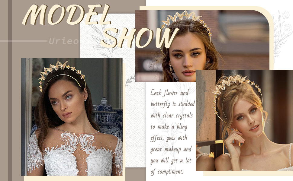 Halo Crown Headpiece Butterfly Crystal Headband Gold Goddesss Tiara Bridal Flower Hair rhinestone