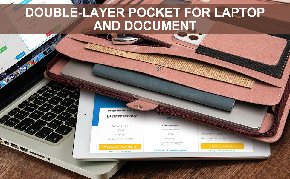 Geslun Vegan Leather Portfolio with A4 Notepad Holder 13.3