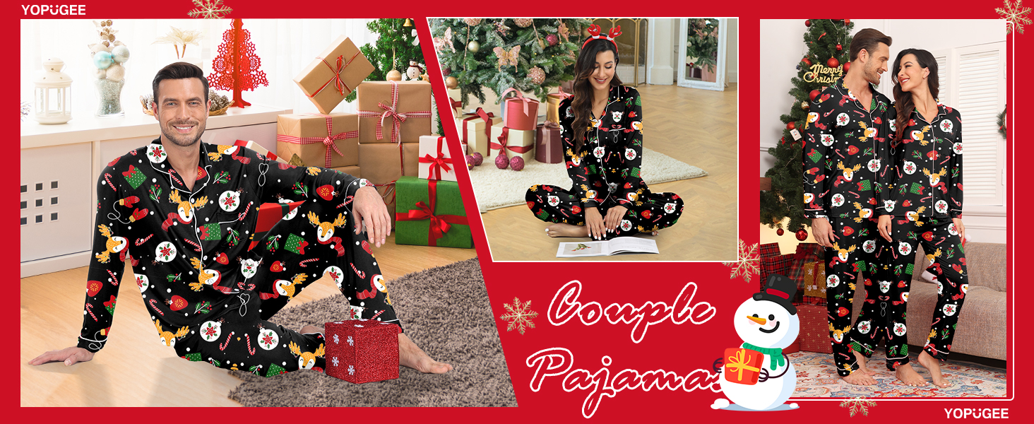 YOPUGEE Christmas Pajamas Couples Pjs Matching Sets Modal Pjs Fall