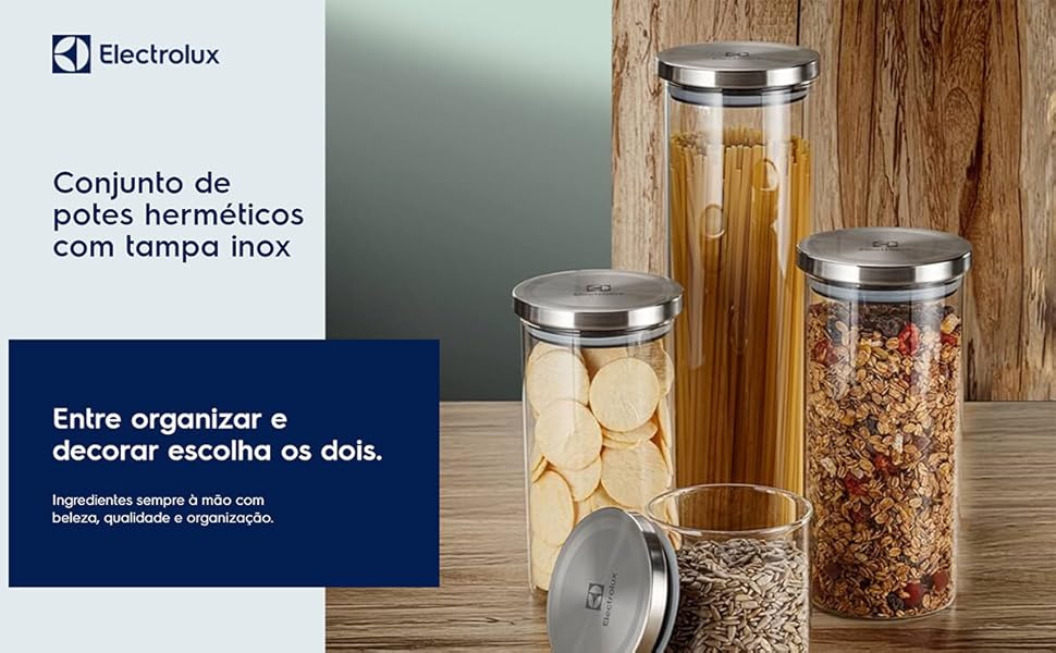 Potes de vidro tampa inox