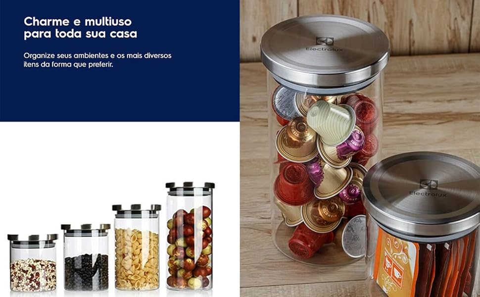 Potes de vidro tampa inox