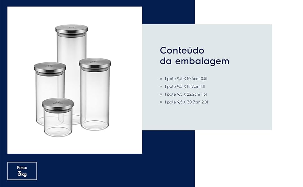 Potes de vidro tampa inox