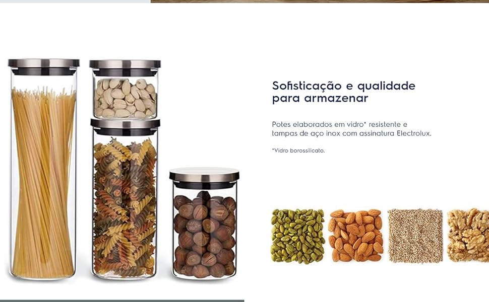 Potes de vidro tampa inox