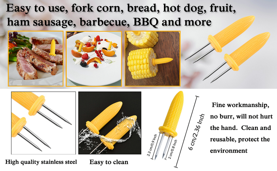 PEOUWNES 24 Pack Stainless Steel Corn Holders, Double Fork Sweet Corn Seat, Home & BBQ Cooking Fork