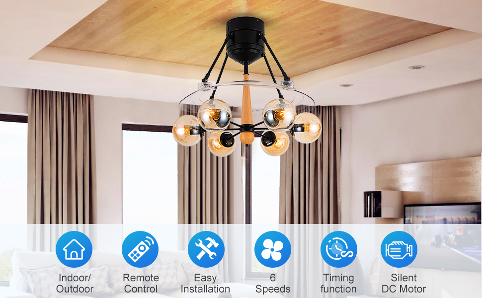 EKXIIO 48 Inch Ceiling Fan with Lights and Remote, Modern Retractable