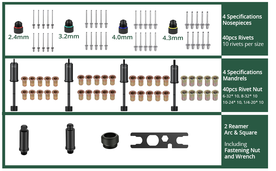 JiGiU Rivet Nut Tool Rivet Gun Reamer 3 in 1, 360° Swivel