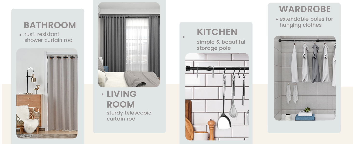 Bicolic 3PCS Extendable Net Curtain Rods, Spring Loaded Tension Rods