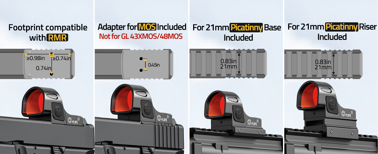 Compatibility - CVLIFE WolfCovert Auto-Brightness 7-Reticle Red Dot Sight