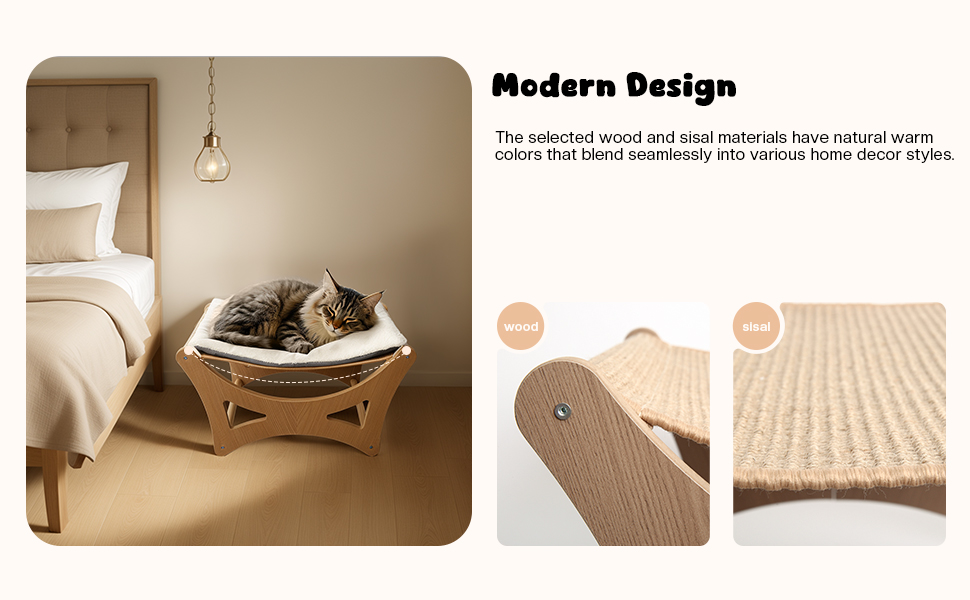 GreenPetopia Cat Hammock Bed with Sisal Scratching Mat