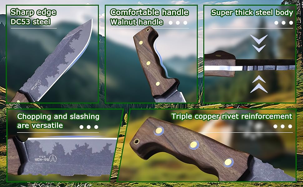 BA-KOR dc53 steel all Tang outdoor knife, hunting knife