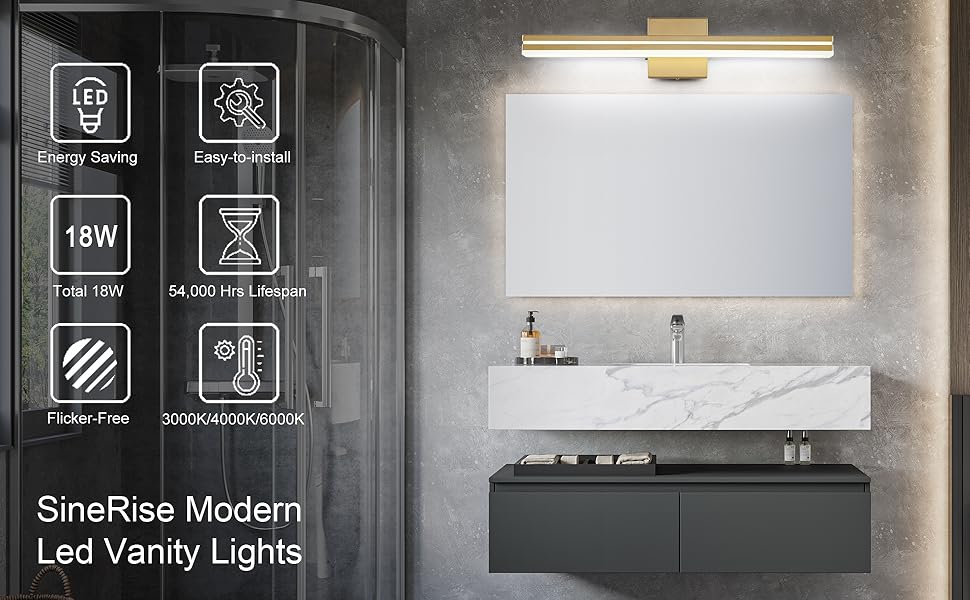 SineRise LED Modern Bathroom Vanity Light Fixtures (24-Inch