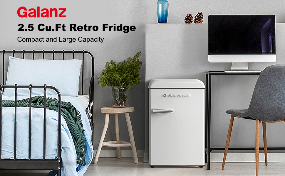 Galanz 2.5 Cu.Ft Mini Fridge for Bedroom, Small Fridge with Chiller
