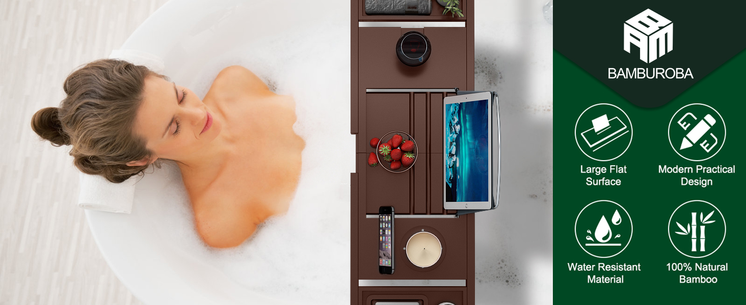 Foldable Bamboo Bathtub Caddy Tray Expandable for Luxury