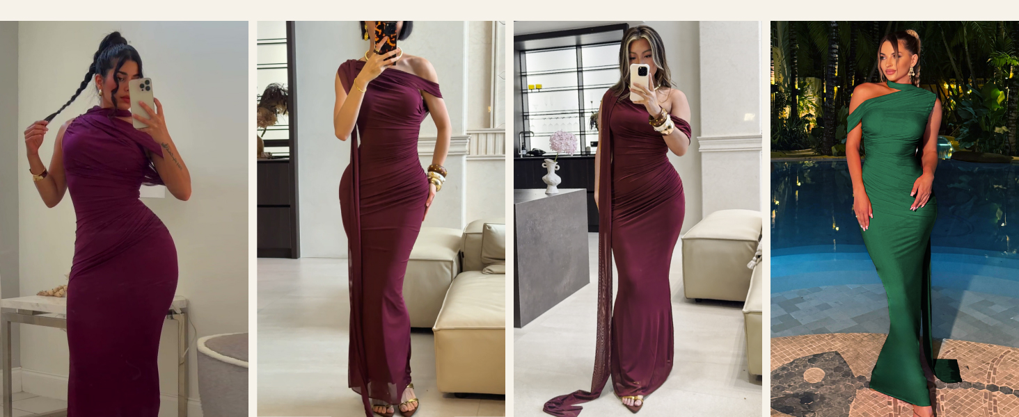 CurvySweet One Shoulder Ribbon Mesh Long Maxi Dress Evening Gown