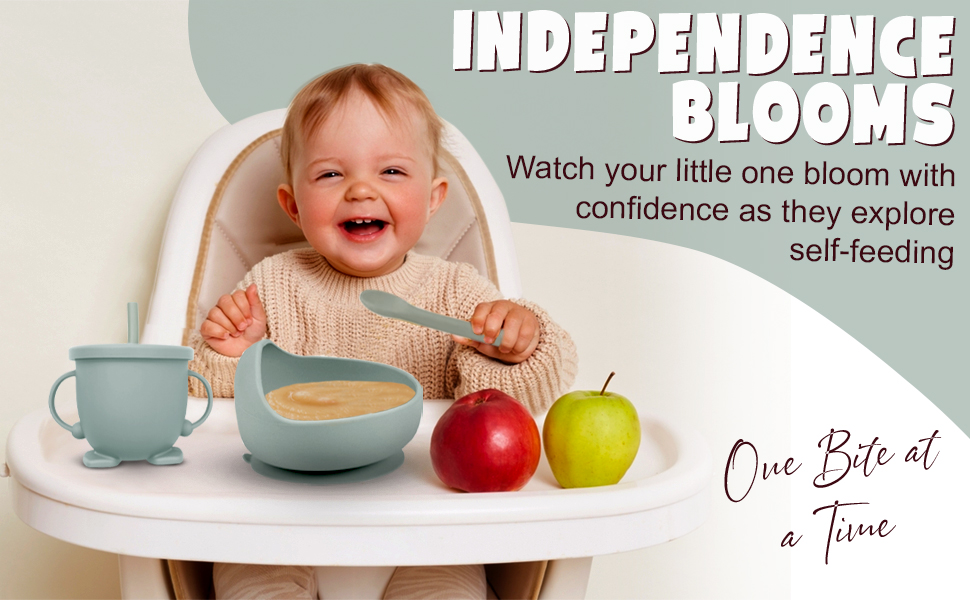 Independent silicone baby feeding set.