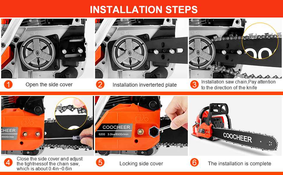 COOCHEER Chainsaw, 62CC 20Inch Gas Powered Chainsaws, 3