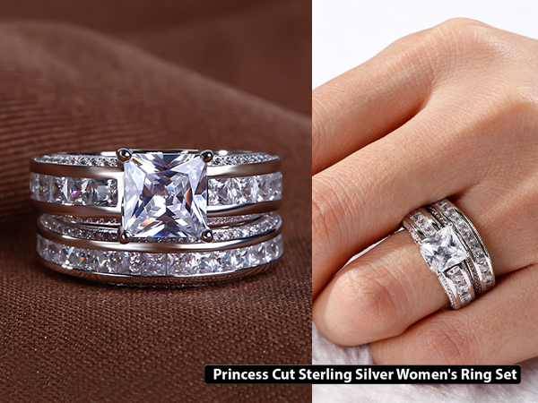 Jeuliaリング Amazon.com: Jeulia 3PCS Three Stone Wedding Ring Set