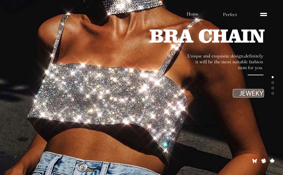 Jeweky Rhinestone Crop Top Sparkly Body Chain Silver Bra Chain Backless Chest Chains