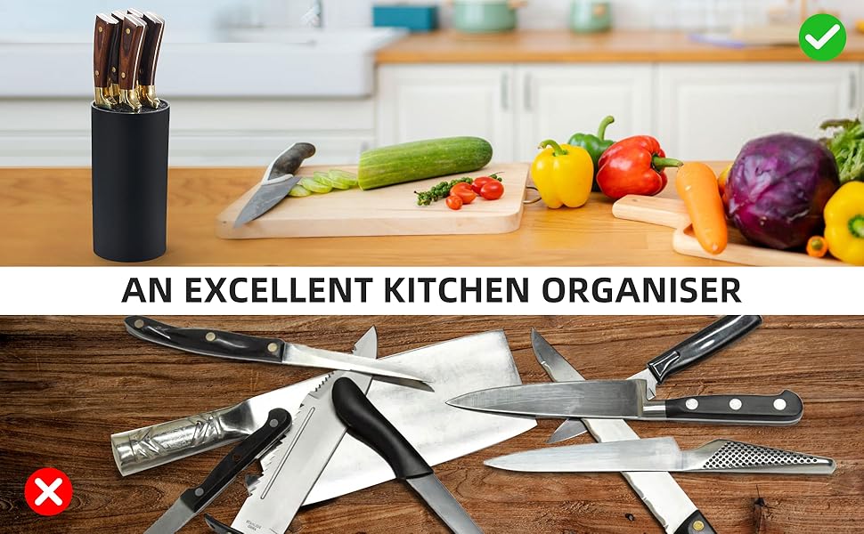 Knife Block Holder, Knife Block Without Knives, Round Knife Block Black