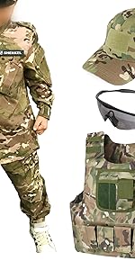 サバゲ－  迷彩柄 ベスト付属品付 5点セット Amazon.co.jp: [SHENKEL] キッズ 迷彩服セット 5点入り