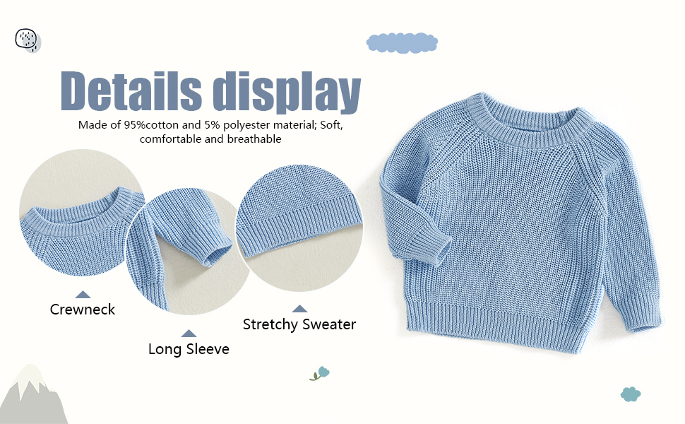 blue sweater crewneck long sleeve knitted sweater fall winter sweatshirt soft wear