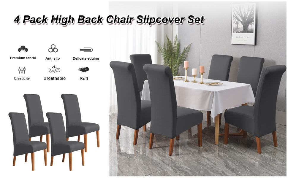 Soft Spandex High Back Chair Covers, Set of 4 Pack, Washable Dining