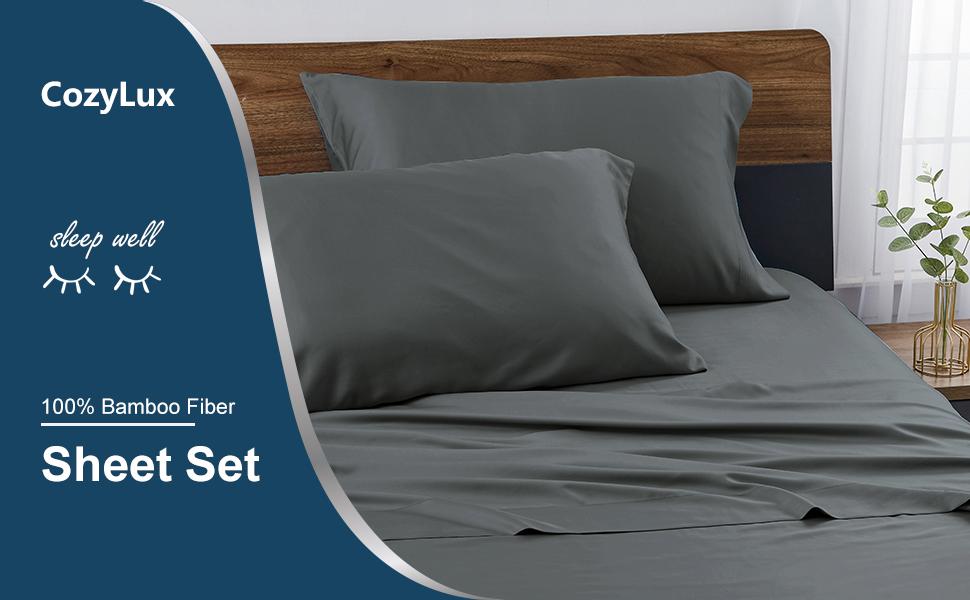 CozyLux 100 Organic Bamboo Sheets Twin Size Dark Grey 300