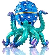 YU FENG 2.5'' Hand-painted Enamel Octopus Jewelry Trinket Box Hinged Jewelry Organizer with Cryst...