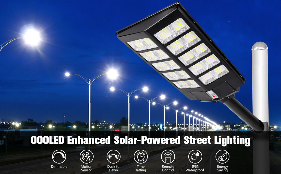 OOOLED Solar Street Lights Outdoor Waterproof 3000W 26000LM 6500K Super