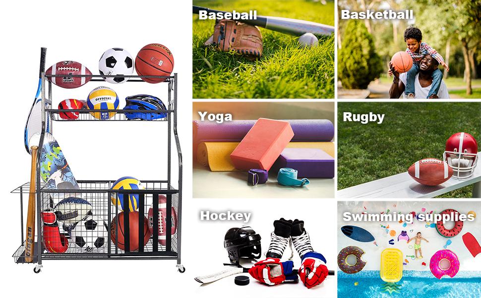 Mythinglogic Garage Storage System, Garage Organizer with Baskets and Hooks, Sports
