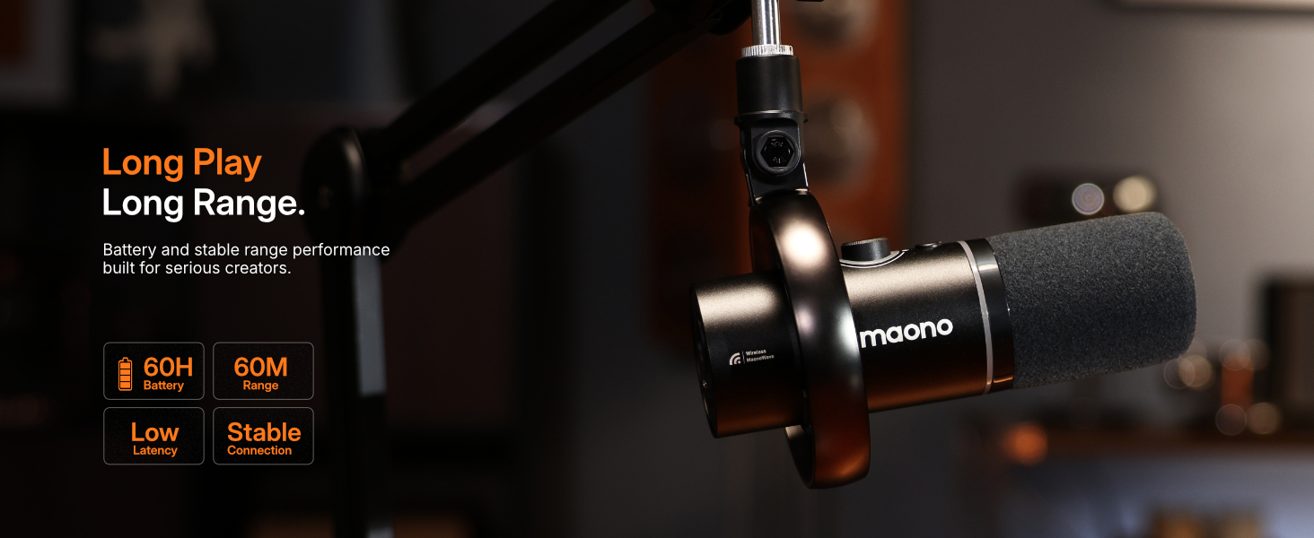 MAONO Wireless Dynamic Microphone for PC, XLR/USB Podcast Mic for Vocal Recording(PD200WT)