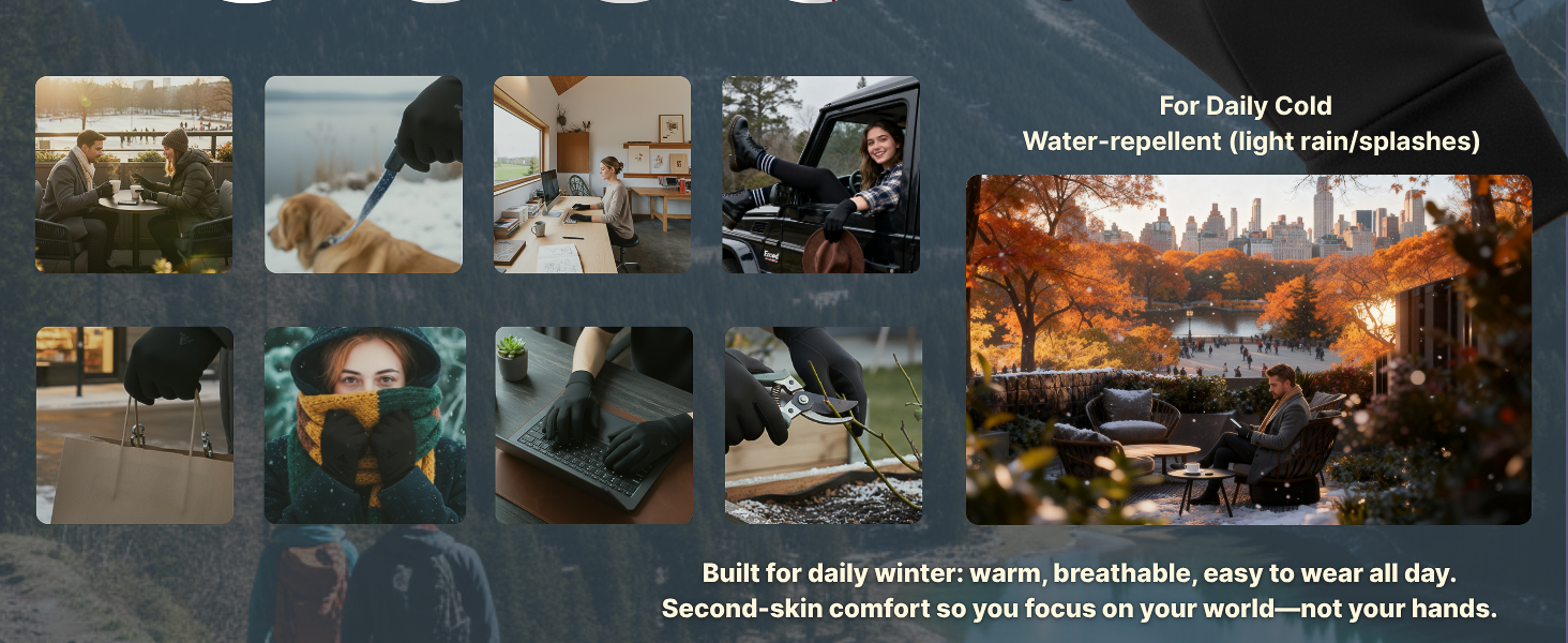 typing、driving、walking、cycling、camping、outdoor work、daily use