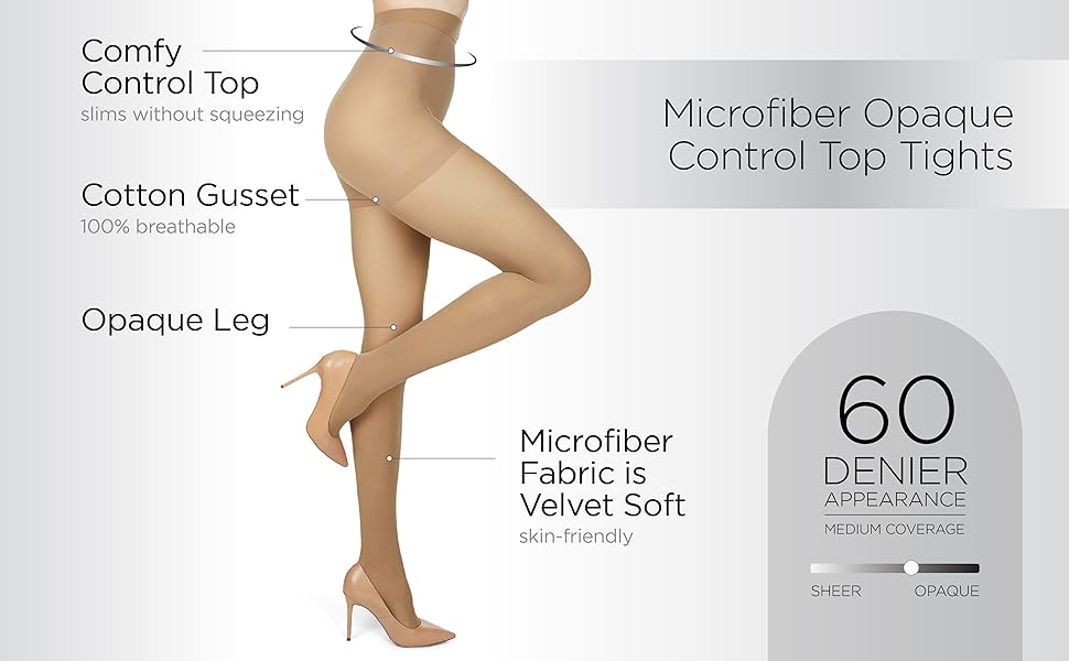 Melas 6 Pack of Microfiber Control Top Tights, Comfortable Melas 6 Pack of Microfiber Control Top Tights, Comfortable