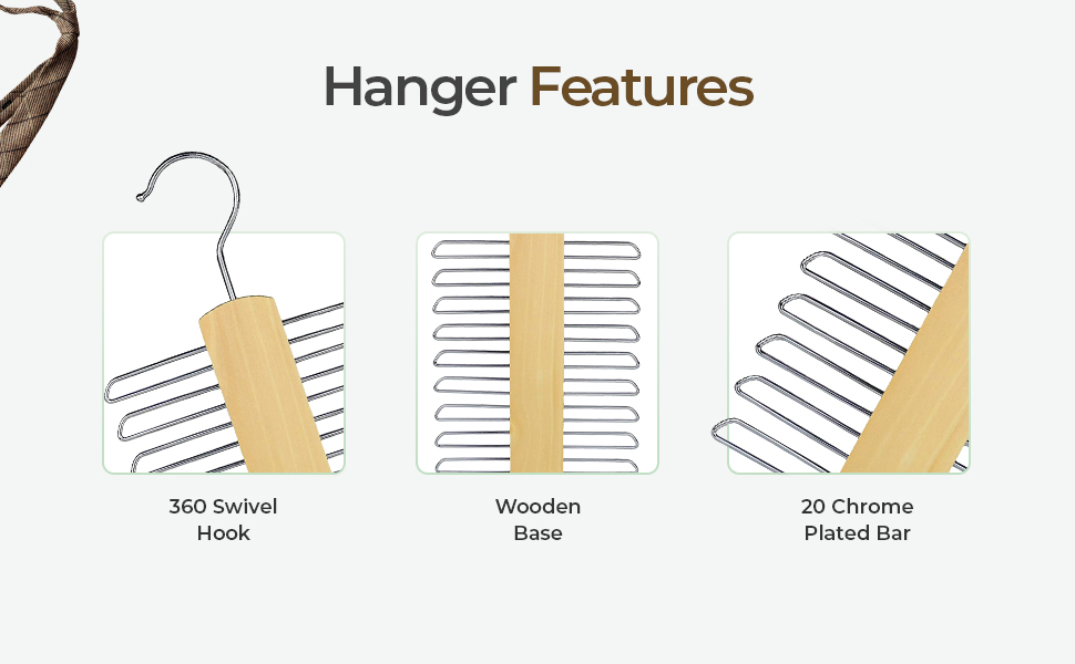 Tie Hanger Wooden Hangers Wardrobe Tie Organiser - Stylish Hanging ...