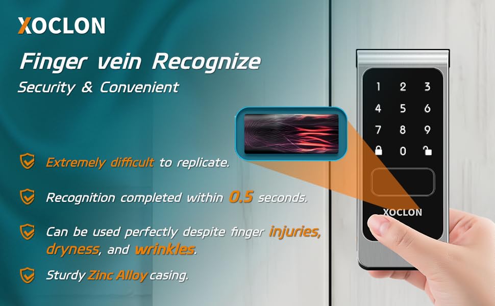 XOCLON Finger vein lock,Keyless entry door lock，Finger vein Door lock
