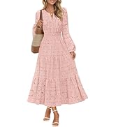 MEROKEETY Women's Fall Long Sleeve Floral Maxi Dress V Neck Lace Eyelet Hollow Out Tiered Dresses...