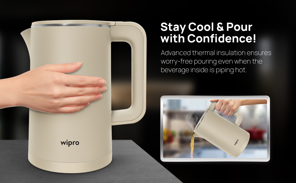 The kettle is safe to touch even if the water inside is at boiling temperature